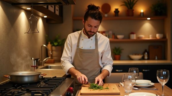 Ambiance chaleureuse et repas raffinés avec un chef à domicile
